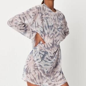 Missguided Oversized Sheer Mesh Tie Dye Lilac Long Sleeve T-Shirt Dress - 0